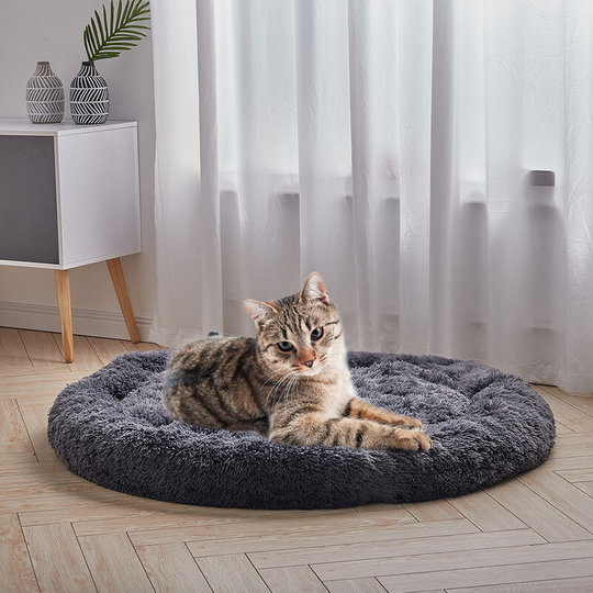 Livingandhome 80CM Round Faux Fur Fluffy Shaggy Sheepskin Pet Bed, Dark Grey