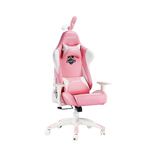 AutoFull Pink Gaming Chair PU Leather High Back Ergonomic Racing Office Desk Computer Chairs with Lumbar Support, Rabbit Ears