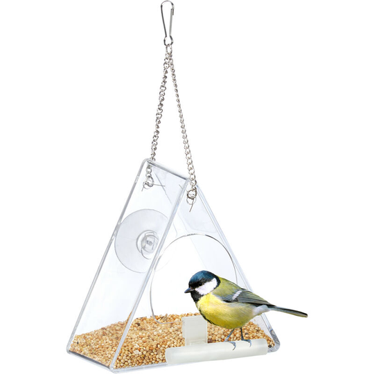 Bird Feeder, Feeding Station, Hanging, h x w x d: 13 x 12.5 x 7.5 cm, Plastic, Transparent - Relaxdays