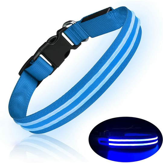 Rechargeable led Dog Collar Waterproof Flashing Light Up Dog Collar Adjustable Dog Collar for Small Medium Large Dogs - Blue -s