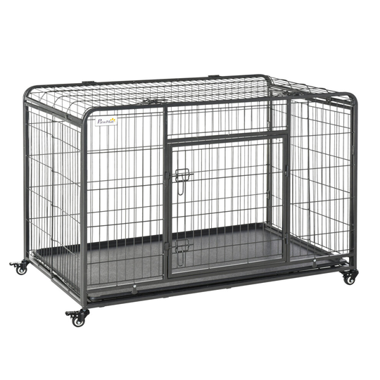 PawHut 81x125cm Metal Dog Cage Kennel w/ Locking Door & Wheels XL Dogs