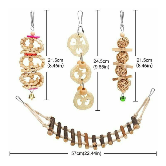 Bearsu - Pieces Bird Toys with Chew Toys and Perch Swings for Bird Cage - Ideal Aviary Decoration and Bell Toys for Parrots, Budgies, Small Macaws