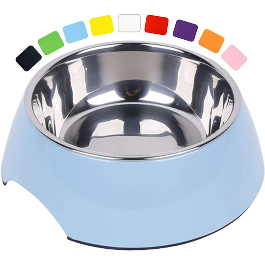Einemgeld - Non-Slip Dog Bowl - Cat Bowl - Stainless Steel and Melamine Dog Food Bowl - for Large and Small Dogs - Blue, 350ml - Various Colors and