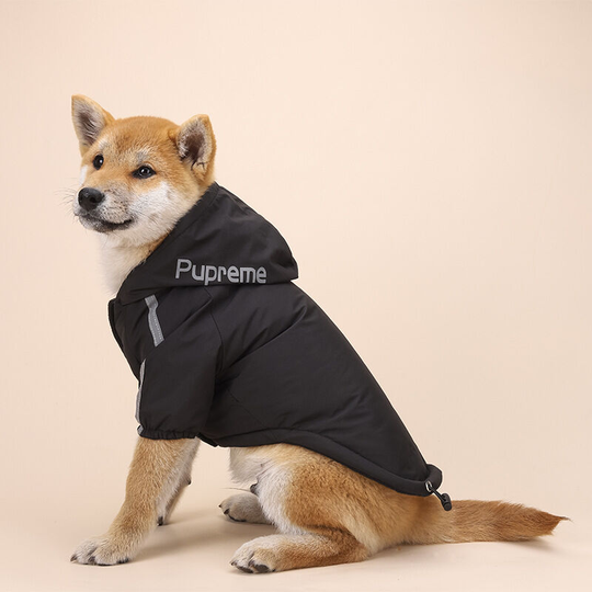 Dog coat, winter coat waterproof and warm Dog coat, autumn and winter dog clothes Padded and thickened rash coat Two-legged hooded coat Mackintosh