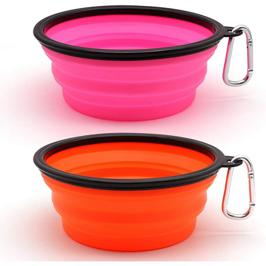 2 Pieces Portable Dog Bowl Collapsible Dog Bowl,Travel Dog Bowls and Cat Bowls (1000ml, Orange and Pink)