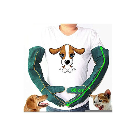 Anti Bite Safety Biting Gloves Ultra Long Green Leather Pets Biting Protective Gloves for Catching Dog Cat Reptile Animal