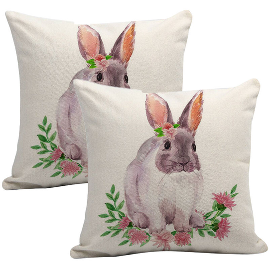 Spring Summer Rabbit Decor Pillow Covers Easter Rabbit Bunny Cotton Linen Pillowcase Sofa Bed Cushion Cover Style 2