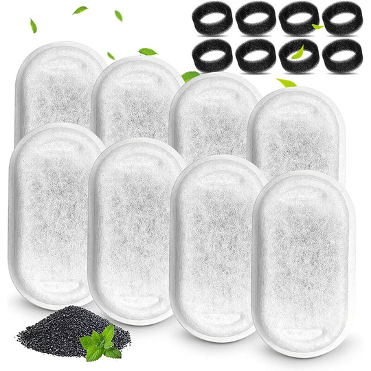 Thsinde - 16 Pack Cat Water Fountain Filters, Compatible with Stainless Steel Fountain, 8 Filters with 8 Replacement Sponges for Cat Fountain