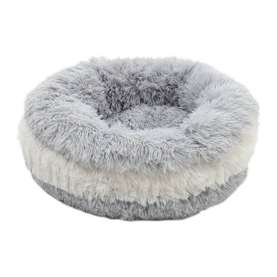 Round Fluffy Faux Fur Plush Pet Dog Cat Cushion Bed, Grey 60CM - Livingandhome