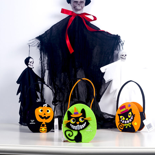 Asupermall - Hot Halloween Candy Bag Candy Fabric Felt Storage Basket Pumpkin Cat Gift Basket Kids Trick or Treat Handbag Decor Prop,model: Style c