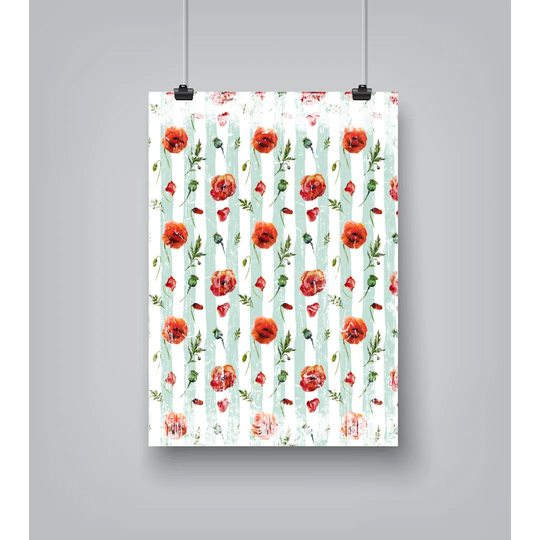 Poppies Flowers Mouse - Graphic Art Print on Paper