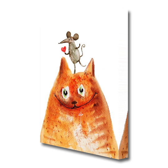 Cat and Mouse Love - Wrapped Canvas Painting Print