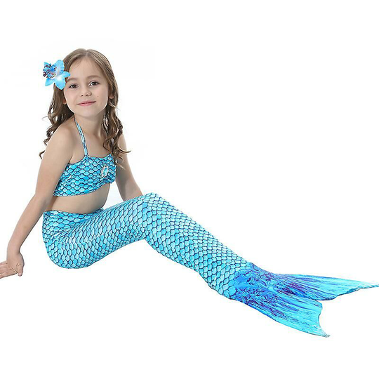 Kids Girls Mermaid Tail Bikini Set Swimwear Swimsuit Swimming Costume Blue 4-5 Years
