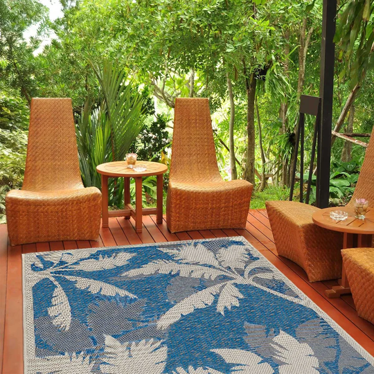 Palms Flatweave Blue Rug