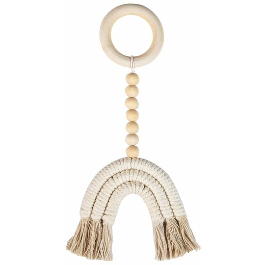 Boho Rainbow Wood Beads - Baby Teethers Wooden Toys Natural Wooden Teether Crochet Bead Chew Toy - (Beige)