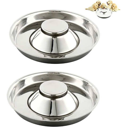 Benobby Kids - 3pc puppy slow food bowl, stainless steel metal dog bowl, puppy weaning bowl puppy tray, water bowl for multiple puppies feeding at