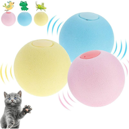 Relax love Interactive Cat Toy, with Cries of Birds, Frogs and Crickets, Plush Cat Balls Chase (Bald 3pcs)