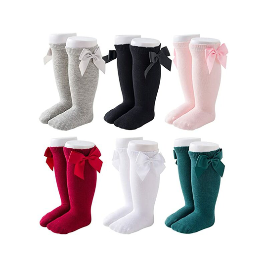 Baby Girls' Knee Socks 6-Piece Bowknot Stockings Infant Pleated Socks School Uniform Tights