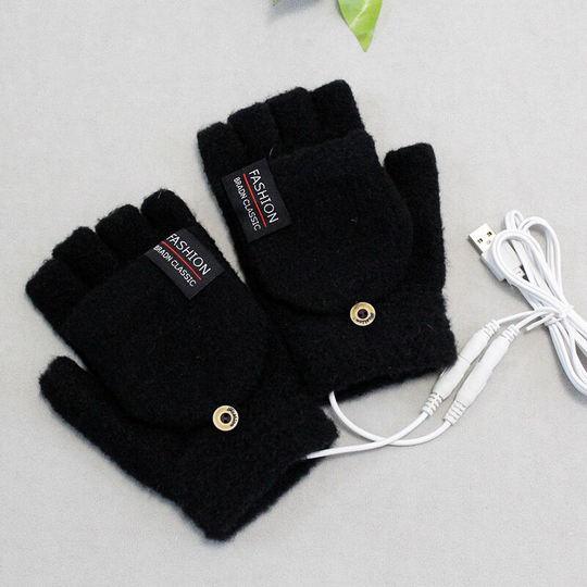 FlkwoH Unisex Women's & Men's USB Heated Gloves Mitten Winter Hands Warm Laptop Gloves Full & Half Heated Fingerless Gloves Heating Knitting Hands