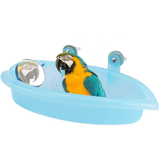 Parrot Bathtub Bird Bath Shower Box With Mirror Hanging Bathtub Toy Bird Cage Accessory (Blue)