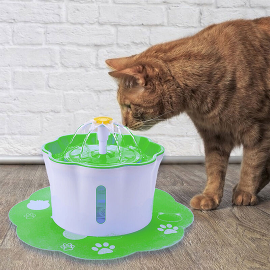 Asupermall - 2.6L Automatic Pet Water Fountain Silent Drinking Electric Water Dispenser Feeder Bowl, Green-Water fountain with mat - Green-Water