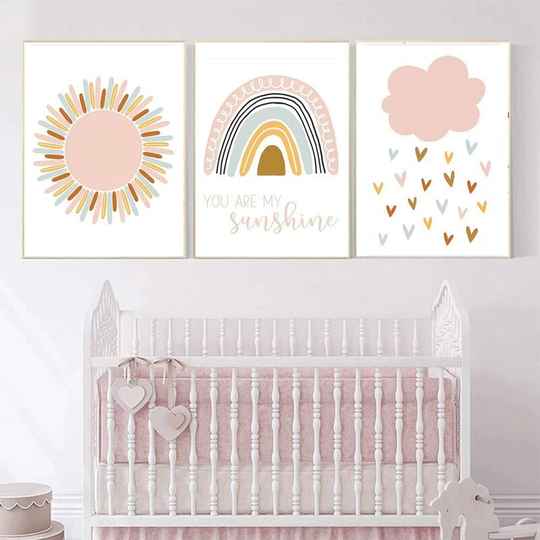 Set of 3 Paintings for Children's Room Girl Pink Baby Posters Set Rabbit My Princess Love Poster Birthday Gifts Unframed L(40X50CM) No Frame g