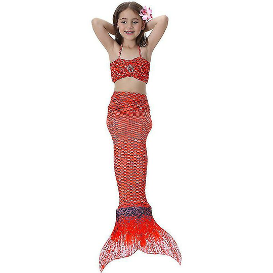 Children's Girls' Swimwear Mermaid Tail Bikini Set Role Play Costumes Swim Costumes Red 8-9 year