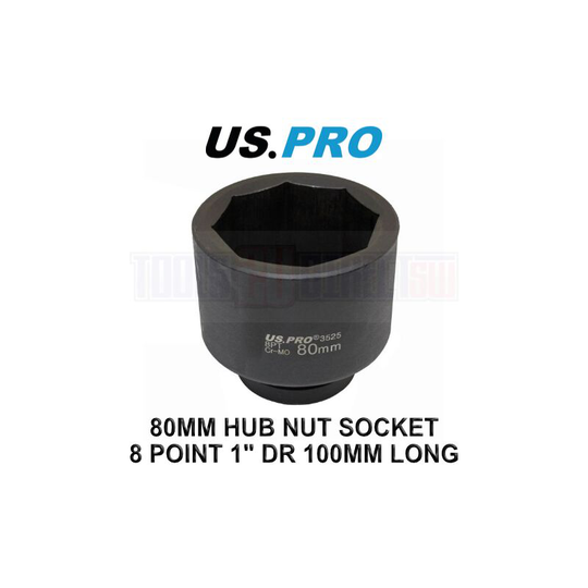 Tools 1' dr 80mm Impact Hub Nut Socket 8 Point 100mm Long Scania hgv 3525 - Us Pro