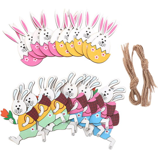 Lifcausal - 20PCS Easter Wooden Hanging Ornament Set Easter Rabbit Themed Hanging Tags Decoration Rabbit Hanging Pedant for Easter Party Home Wall