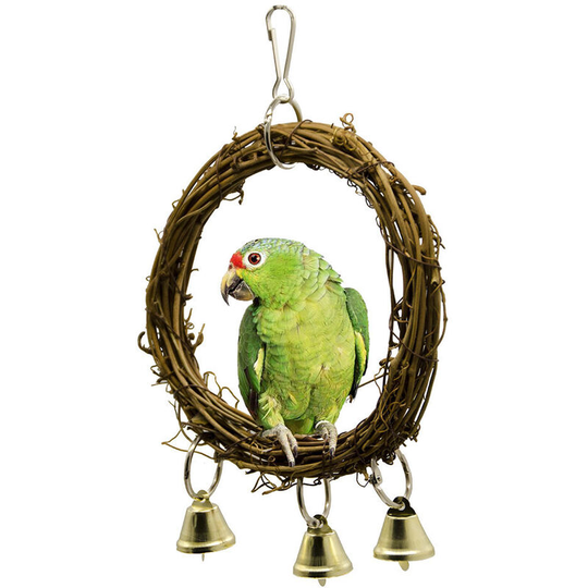 Parrot chewing rattan swing toy with bell