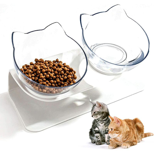 Cat Food Bowls, Raised Cat Bowl, Dog Food Bowl, 15° Tilted Non-Slip Water Bowl and Food Bowl, Double Pet Bowl