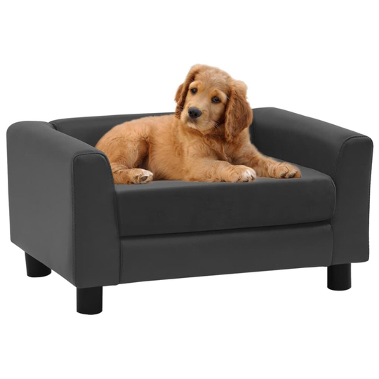 vidaXL Dog Sofa Foam Cushion Dark Grey Plush&Faux Leather Cat Couch Supply