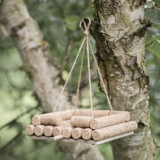 Cork and Wooden Hanging Bird Feeding Table for the Garden, Square Bird Feeder Station