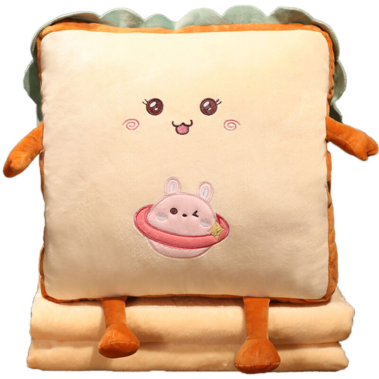Fun toast travel pillow Hand warmer nap pillow Cute plush bread toy soft washable seat Planet Rabbit 100*170