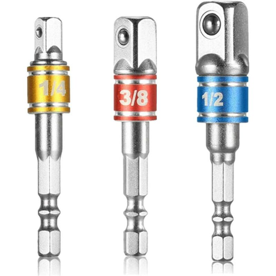 Litzee - Power Hand Tools Sockets Adaptor 3 Pcs 1/4 Inch 3/8 Inch 1/2 Inch Hexagon Socket Adapter Socket Adapter Socket Spanner Nut Set Connection
