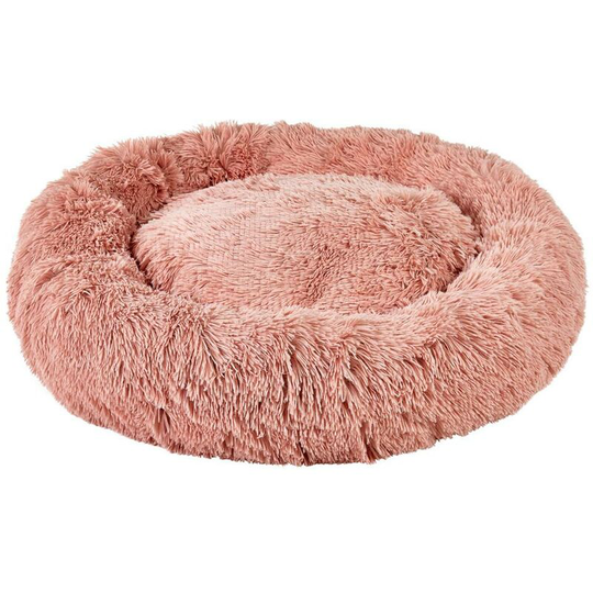 Round Fluffy Pet Dog Puppy Cat Bed Warm Comfy Nest Doughnut Donut Calming Pad - Pink - Medium - Bunty