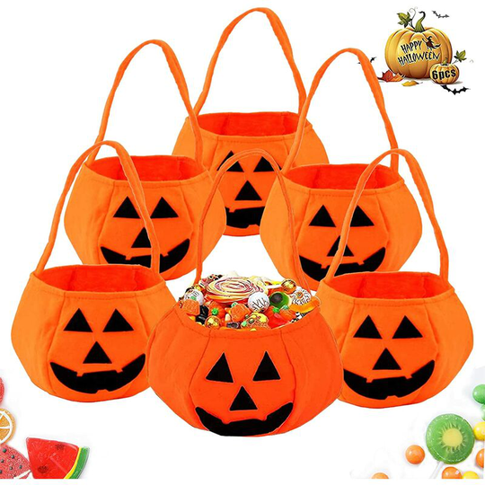Halloween Candy Bags, 6 Pieces Halloween Pumpkin Bag Non-Woven Candy Bags Trick or Treat Gift Bags for Halloween Party Supplies, Halloween Night