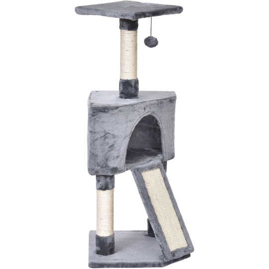 3-Level Cat Tree w/ Sisal Scratching Posts Perch Condo and Ladder, Grey - Grey - Pawhut