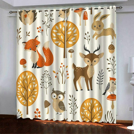 Bearsu - Set of 2 Blackout Curtains - Kids Animal Curtain Fox Deer Rabbit Owl - Modern Design Curtain - Thermal Insulated Eyelet Curtains for Bedroom