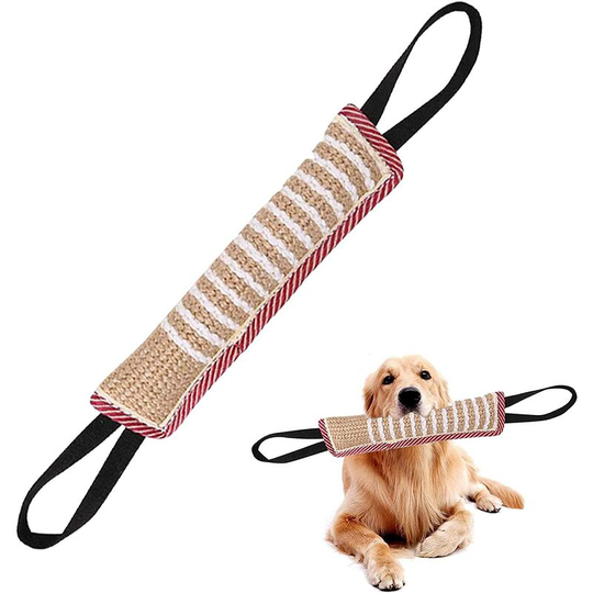 Dog Bite Toy, Jute Dog Bite, Dog Training Toy with 2 Handles, Interactive Toys for Medium to Large Dogs