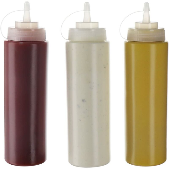 (3pc) 500ml Plastic Bottles with Screw Cap - Top Storage Containers for Mayo Ketchup Mustard - Clear BPA Free Condiment Bottle Set for Housing Cas