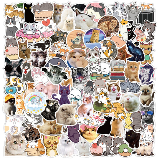 Ilovemilan - 100pcs Cute Cat Stickers for Water Bottle,Vinyl Waterproof Stickers Decals Laptop Scrapbook Bicycle Ipad Phone, Cat Gifts Merchandise