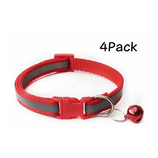 4 Pack Reflective Cat Collars with Bells, Quick Safety Release Breakaway Cat Collars, Kitten Collars Adjustable 19-32cm Red