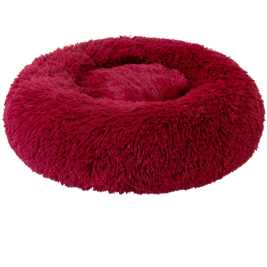Round Plush Cat Bed Dog House Puppy Cushion Portable Warm Soft Comfortable Kennel-Wind Red L