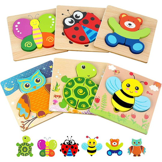 Toddler Puzzles, Wooden Jigsaw Animals Puzzles for 1 2 3 Year Old Girls Boys Toddlers, Educational Preschool Toys Gifts for Colors & Shapes Cognition