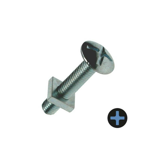 M6 x 70mm Roofing Bolt & Nut - Box of 100 - Silver