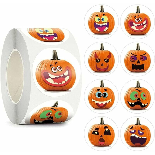 Monly - 500 Pack Halloween Pumpkin Stickers for Kids, Halloween Party Decoration, Fall Party, Thanksgiving, Halloween, Sticker Roll for Gifts, Treat