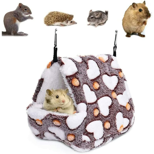 Aougo - Hammock Nest Hamster Ferret Guinea Pig Rat Mouse Squirrel Pet Bird Bed Warm Toy Mini House Cave Hanging Cage Coffee (M(17 * 15CM))