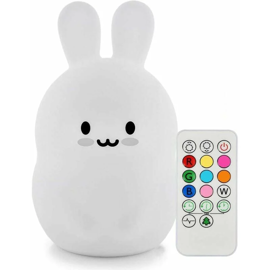 Bearsu - Kids Night Light Rabbit Lamp Soft Silicone Bedside Lamp 9 Colors Rechargeable Remote Control led Night Light for Gift/Office/Bedroom/Living