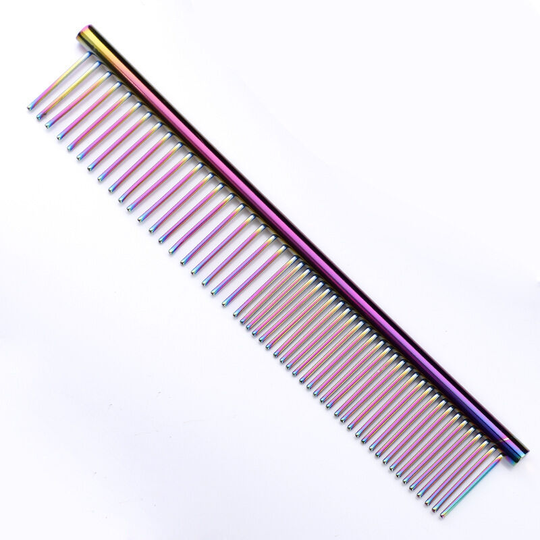 Set of 3 Stainless Steel Pet Grooming Comb, Combing Tool Poodle Comb Professional Butter Comb Cat and Dog Grooming Comb, Colorful(17*2.9cm, 19*3.3cm